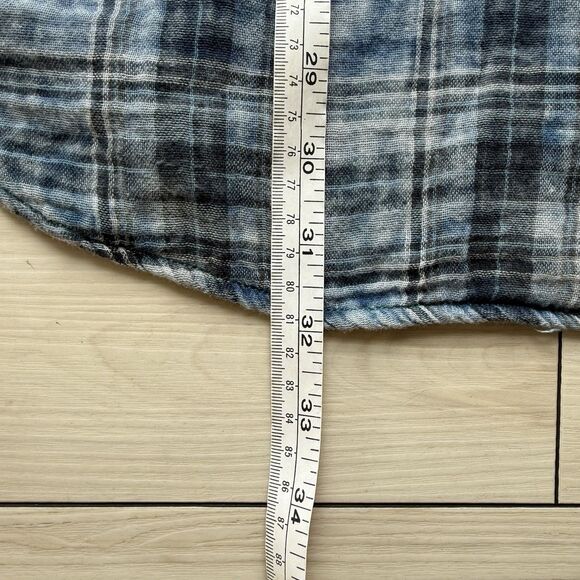 Ryan Michael Men's Large Western Shirt Button Up Blue Woven Plaid Long Sleeve - Picture 12 of 15